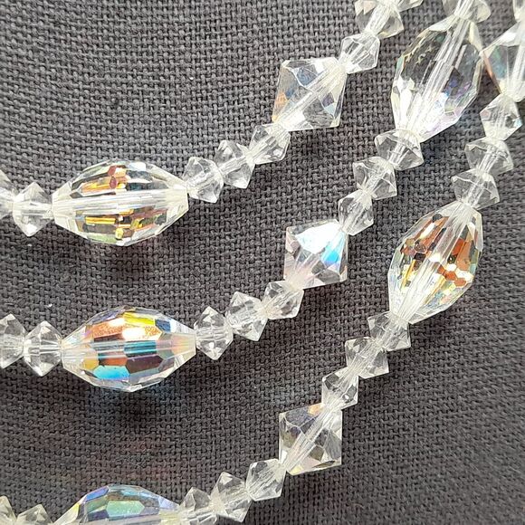 Vintage AB Crystal Bead Necklace, Three Strands, Wedding Necklace, 18" - Picture 6 of 11